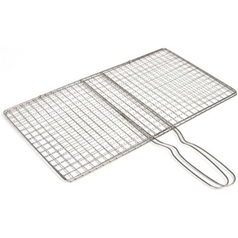 Panier de barbecue à verrouillage sécurisé avec poignée, filet en acier inoxydable pour la cuisson viande, poisson et légumes sur les barbecues d'extérieur (grille 24 x 35 cm) - Grid 2435cm