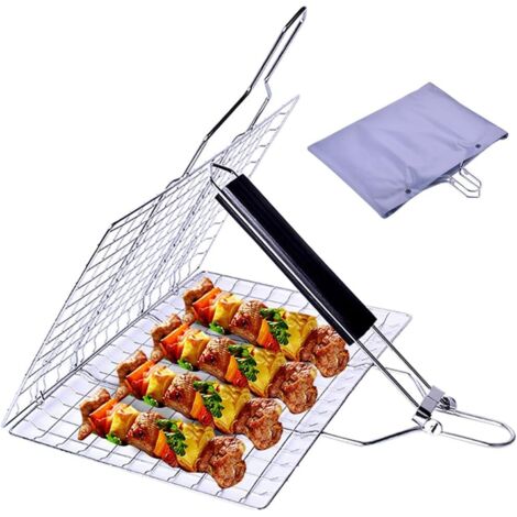 Panier de barbecue - En acier inoxydable Portable Pliable Avec poignée amovible Pour en plein air Poisson et légumes Rectangulaire