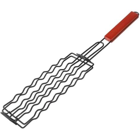 Panier de barbecue pour hot-dogs, légumes et viande, maille en acier inoxydable robuste avec poignée thermique, outil cuisson extérieur à 6 fentes -