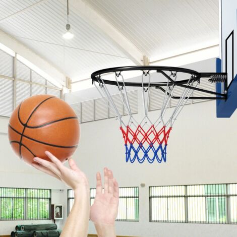 Panier de Basket Anneau Suspendu avec Filet Toutes Saisons Jante de Basket-Ball Murale avec Double Ressort 12 Boucles Dia. du Anneau 45 CM