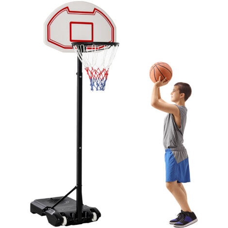 Panier de basket-ball d'extérieur portable avec support et base lestée, monté sur roulettes, hauteur 1,55-2,1 m, pour adolescents, juniors et adultes, blanc.