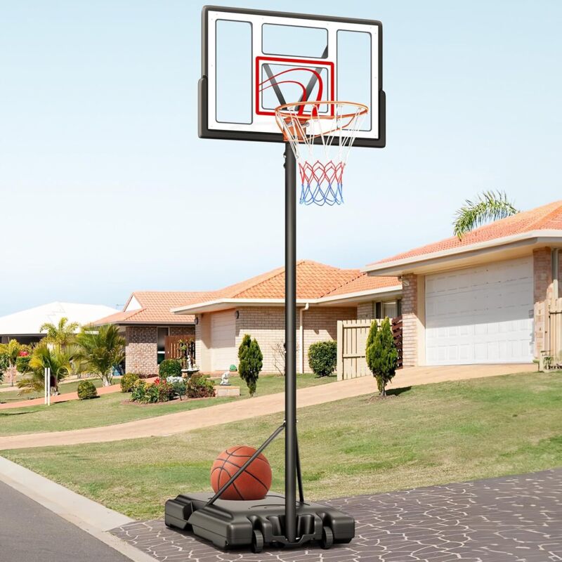 Yoleo - Panier de basket-ball Extérieur Portable avec Roulettes,Cerceaux de basket-ball avec support,Hauteur Réglable 135 - 305cm,Rouge