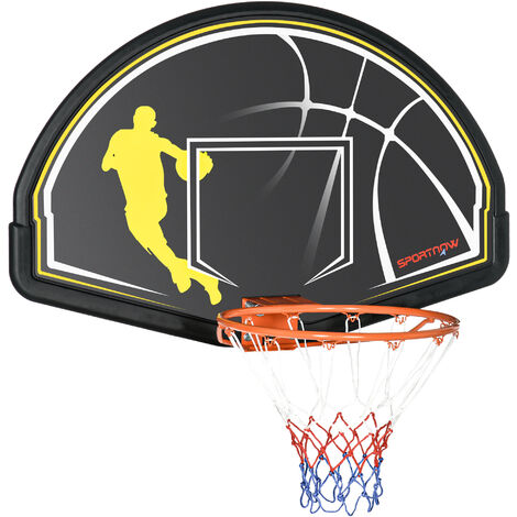 Panier de basket-ball mural avec ressort - panneau de basket à accrocher - visserie incluse - acier PE jaune noir - Noir