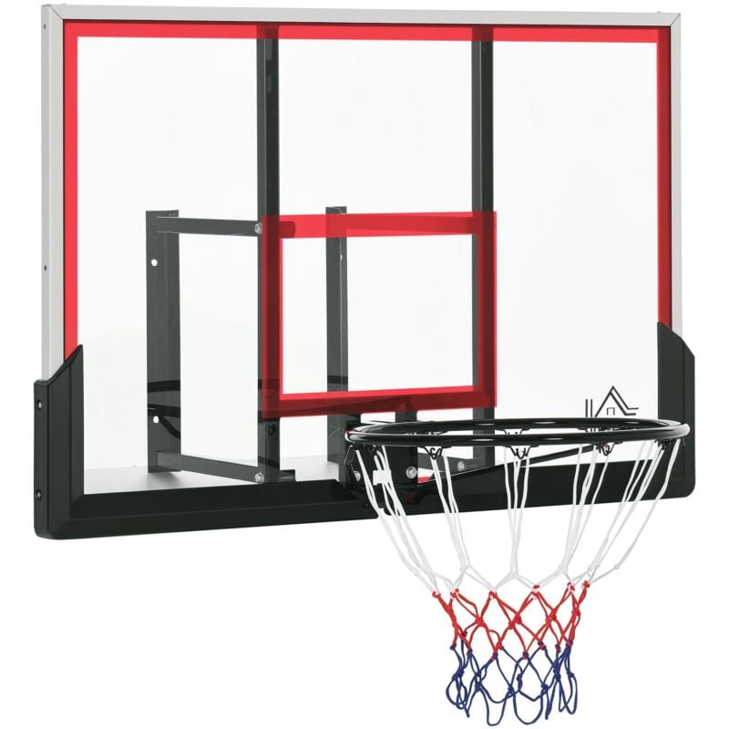 Panier de basket-ball mural avec ressort - panneau de basket à accrocher - visserie incluse - acier pc rouge noir