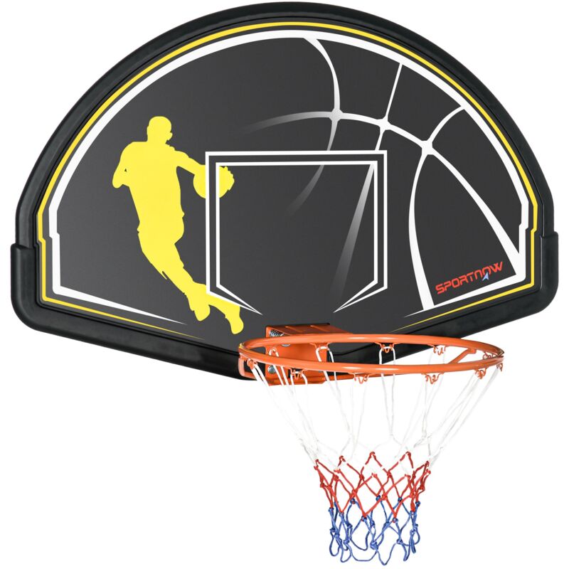 Sportnow - Panier de basket-ball mural avec ressort - panneau de basket à accrocher - visserie incluse - acier pe jaune noir