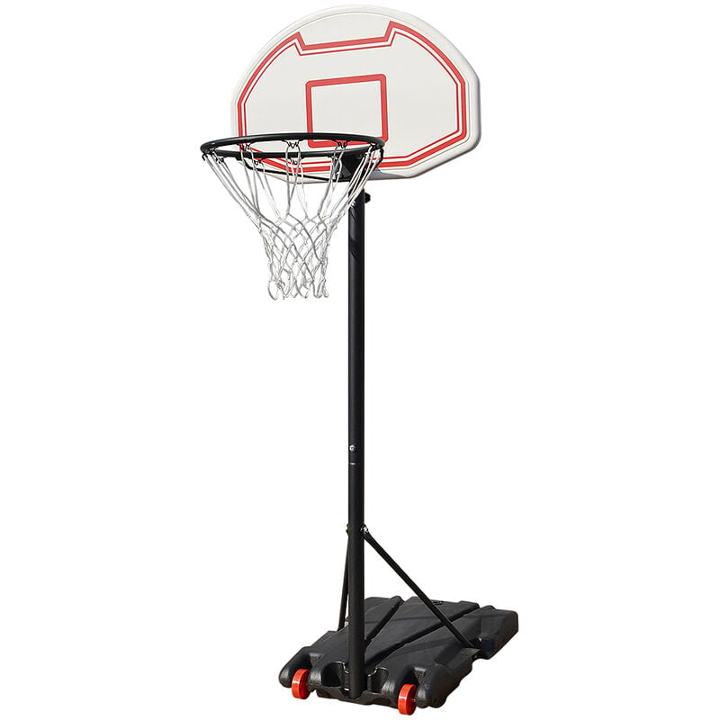 Panier de basket-ball sur pied 73×53×246cm avec deux roues, hauteur réglable (panneau de basket-ball rouge + filet blanc)