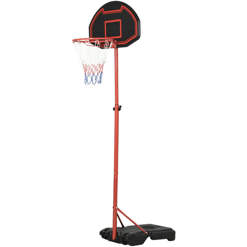 Panier de Basket-Ball sur pied avec poteau panneau, base de lestage sur roulettes hauteur réglable 1,55 - 2,1 m rouge noir - Rouge