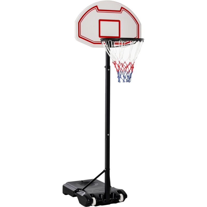 Panier de Basket-Ball sur pied avec poteau panneau, base de lestage sur roulettes hauteur réglable 1,9 - 2,5 m noir blanc