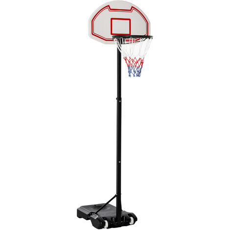 Panier de Basket-Ball sur pied avec poteau panneau, base de lestage sur roulettes hauteur réglable 1,9 - 2,5 m noir blanc - Blanc