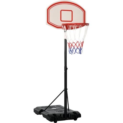 Panier de Basket-Ball sur pied avec poteau panneau, base de lestage sur roulettes hauteur réglable 2,1 - 2,5 m noir blanc