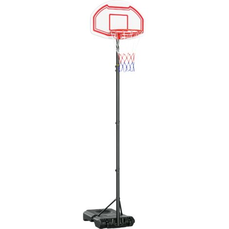 Panier de Basket-Ball sur pied avec poteau panneau - base de lestage sur roulettes - hauteur réglable 5 niveaux 2,45-2,95 m - acier HDPE noir blanc