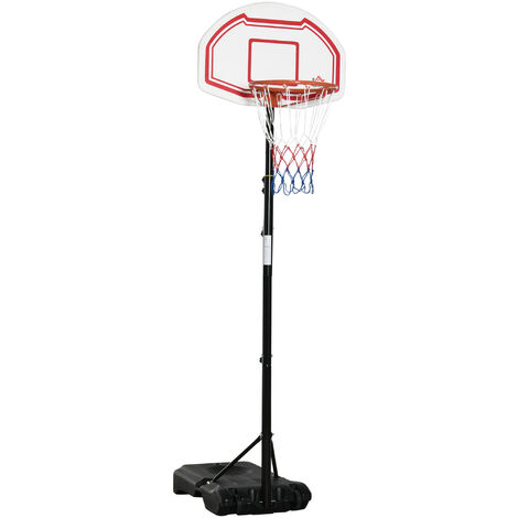 Panier de Basket-Ball sur pied avec poteau panneau - base de lestage sur roulettes - hauteur réglable 5 niveaux 2,45-2,95 m - acier HDPE noir blanc - Blanc