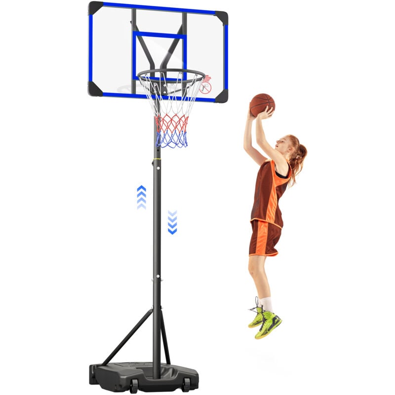 Panier de Basket Ball sur Pied Portable Hauteur Réglable 147-260cm,avec Roulettes,Exterieur Interieur pour Enfants/Adultes - Bleu
