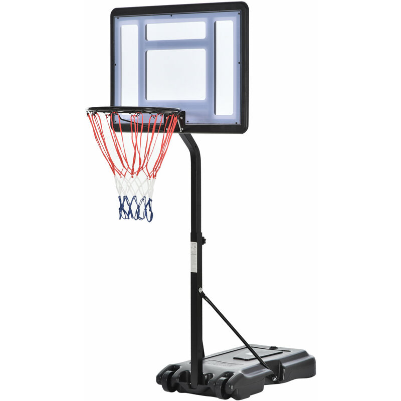 Homcom - Panier de Basket-Ball sur pied pour bord de piscine poteau panneau, base de lestage sur roulettes hauteur arceau réglable 1,1 - 1,3 m noir