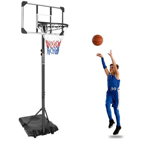 Panier de Basket Portable-Reglable-Avec Roues-Interieur et Exterieur-Adultes et Jeunes-71x74x170-213(cm)