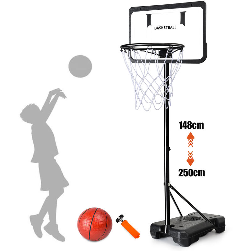 Panier de Basket sur Pied - Hauteur Réglable 1,48m à 2,5m avec Filet et Ballon,Portable Jouet Exterieur Interieur pour Enfant Adulte