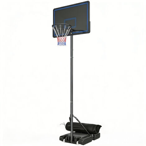 Panier de basket sur pied réglable 1,35-3,05 m avec roues, base lestée, sac de sable, bleu