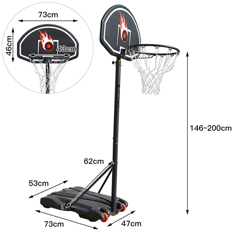 Sifree - Panier de basket sur pied Réglable en hauteur -73*53*246cm -noir