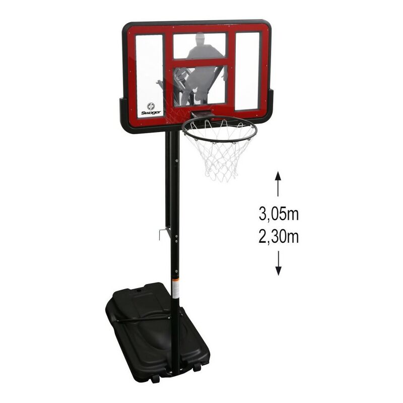 Swager - Panier de Basketball sur Pied Mobile King Deluxe Hauteur Réglable de 2,30m à 3,05m - Rouge