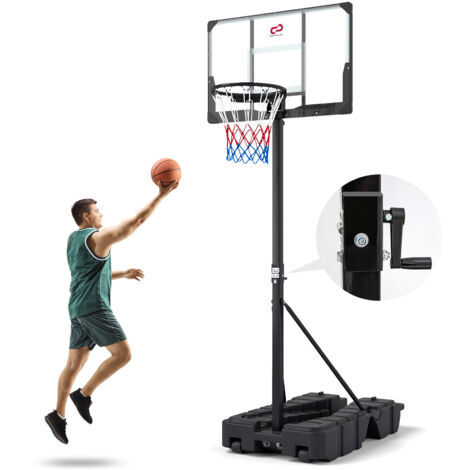 Panier de Basketball Pliable Hauteur Réglable 230-305 cm, Support de Basket Portable avec Manivelle Panneau Antichoc Base Remplissable, Adultes Ados