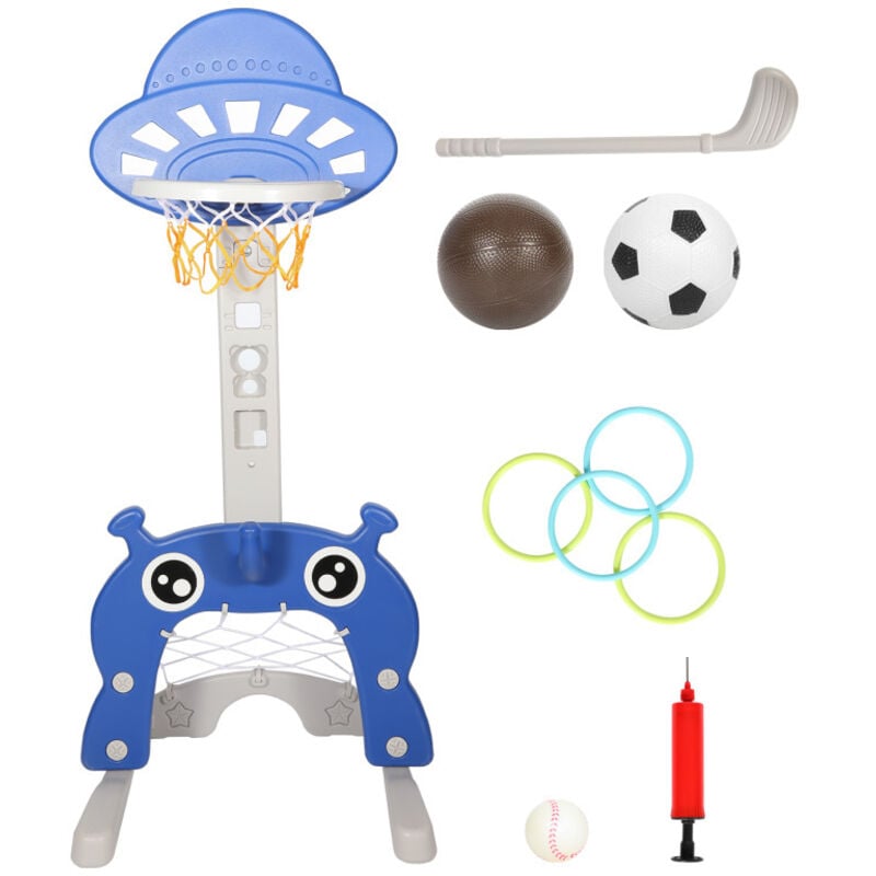 Swanew - Panier de Basketball pour Enfants 4 en 1 Poteau de basket-ball Réglable en hauteur avec but de football Golf Anneau de lancer