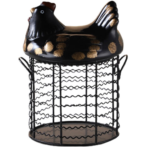 Panier de Conservation d'Oeufs Ceramique - Coquetier Rustique Poule Ceramique avec 2 Poignées - Panier Metal 15x14x9cm Blanc Rose Jaune Bleu Noir 850g