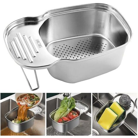 Panier de crépine d'évier de cuisine, panier de crépine d'évier d'angle polyvalent, stockage des déchets, panier de vidange en acier inoxydable，HANBING