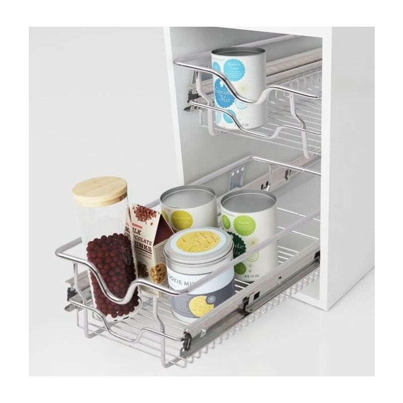 Hofuton 2 x Tiroir de Cuisine Télescopique d'Armoire de Cuisine Argent pour Placard de 26cm
