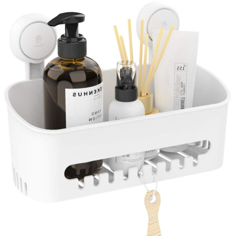 Panier de douche à ventouses - Installation en une seconde - Amovible et robuste - Supporte jusqu'à 10 kg - Blanc