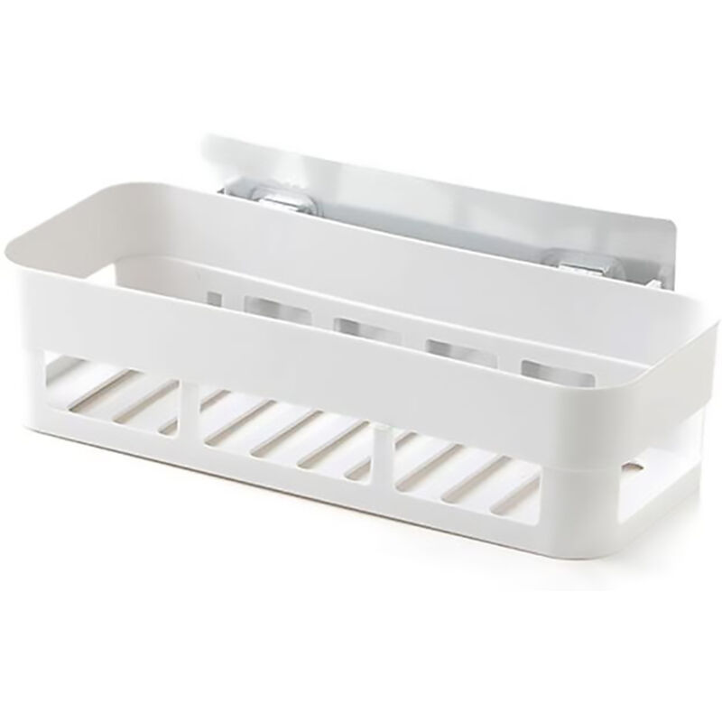 Panier de Douche Adhésif Murale en Plastique, Organisateur de Rangement pour Salle de Bain (Blanc)