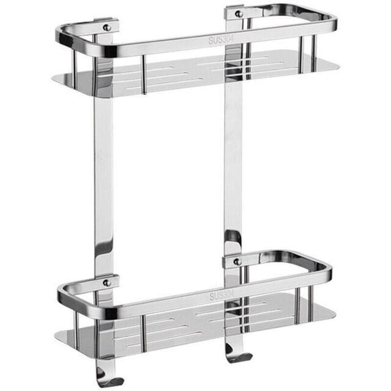 Panier de Douche en Acier Inoxydable - Étagère Baignoire Salle de Bains Bac Support Tablette Coin Murale (2 étage, Acier Inoxydable ,crochet arrière)