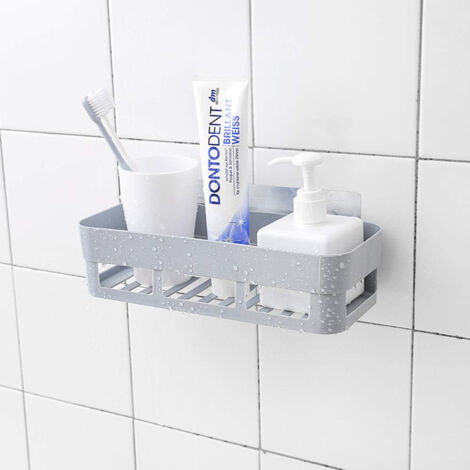 Panier de douche mural adhésif en plastique, étagère de rangement pour salle de bain, organisateur gris pour espace réduit