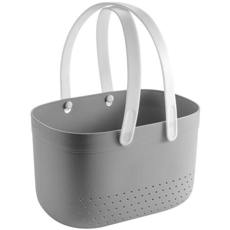 Panier de douche / panier de toilette portable – Grand format – Gris – Avec trous de ventilation