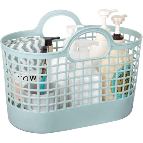 Panier de douche portable, sac de rangement souple en plastique avec poignées, organisateur de drainage, boîte de toilette pour salle de bain, chambre d'étudiant, EssentialBlue