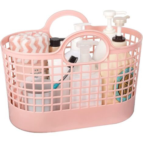Panier de douche portable, sac de rangement souple en plastique avec poignées, organisateur de drainage, boîte de toilette pour salle de bain, chambre d'étudiante EssentiPink