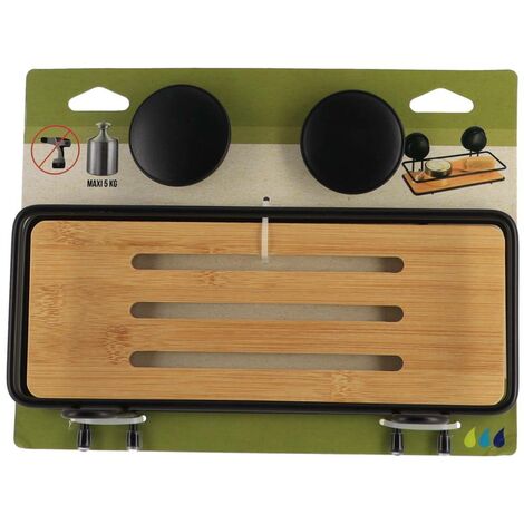 Panier de douche rectangulaire en métal Noir et Bambou fixation 2 ventouses - TENDANCE