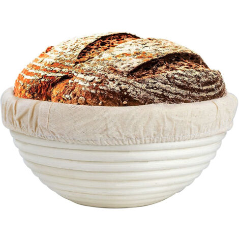 Panier de fermentation rond pour pain avec doublure en lin, diamètre 25 × 8 cm