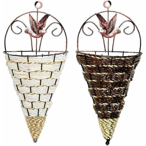 Panier De Fleurs Suspendu, 2 Pièces Vases En Rotin Et Osier, Jardinière Tissée Murale, Jardinière À Panier Suspendu, Ornement De Support Cône, Pour La Maison Jardin Couleur Aléatoire Hauteur: 30cm, La