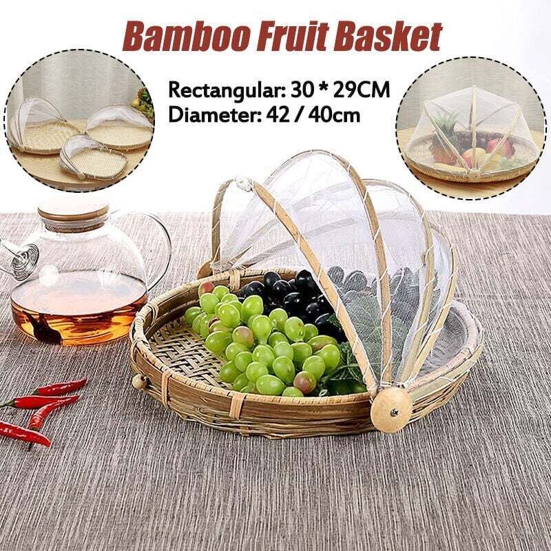 Dpzo - Panier de fruit en bambou avec couvercle anti-moustique Fruit (42x29cm)