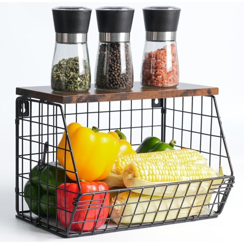 Panier de Fruits et Legumes, Panier a Fruit Mural Mur Empilable Bac à Fruits Etagère Rrange Legumes Cuisine, Corbeille Rangement Fruit Métal Etagère