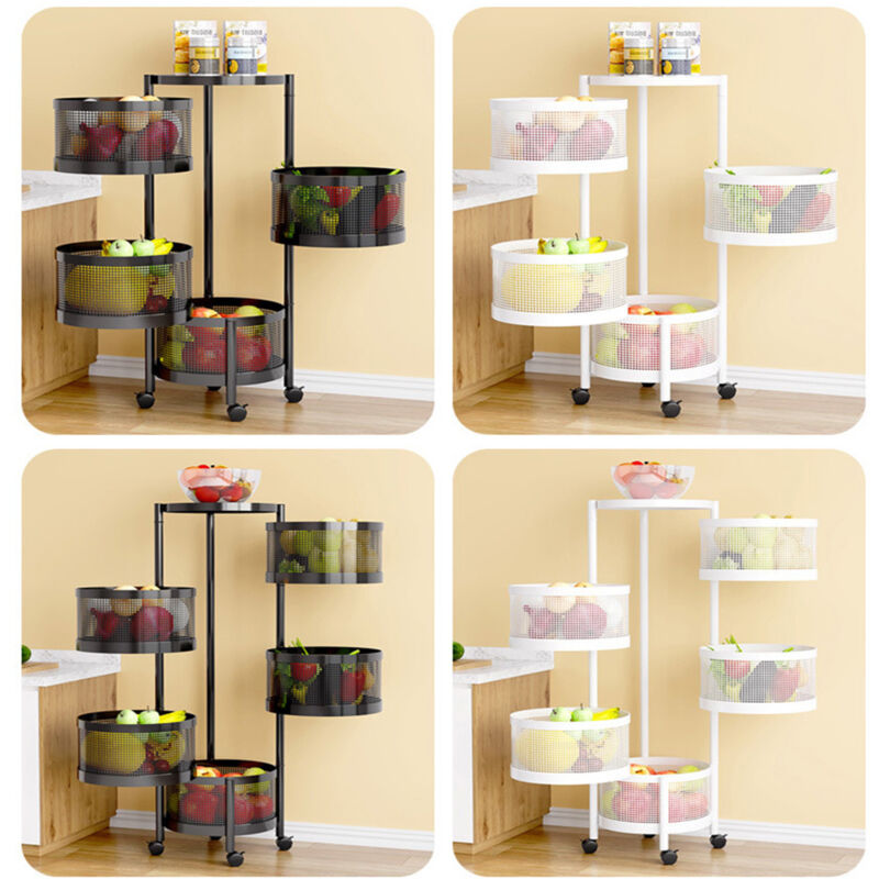 Lunsy - Panier De Fruits Et Legumes Rotatif,Support De Rangement Rond De Cuisine, Support De Stockage De Fruits Rotatif, Chariot De Rangement Pour