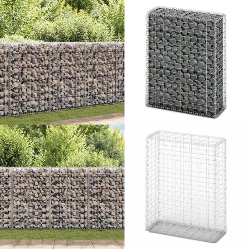 Panier de gabion avec couvercle Fil galvanisé 100 x 80 x 30 cm - Panier De Gabion - Clôture Métallique - Mur De Soutènement - Décoration Extérieur