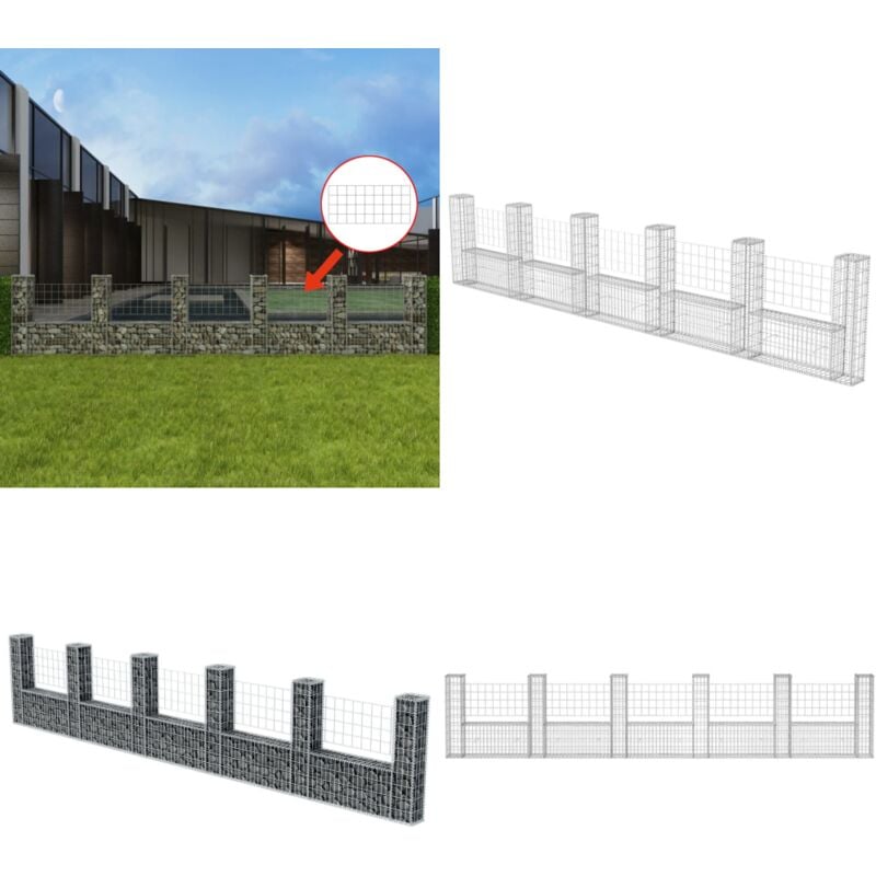 Panier de gabion en forme de u Acier galvanisé 570x20x100 cm - Panneau De Cloture - Clôture Métallique - Clôture Rigide - Gabions - Décoration