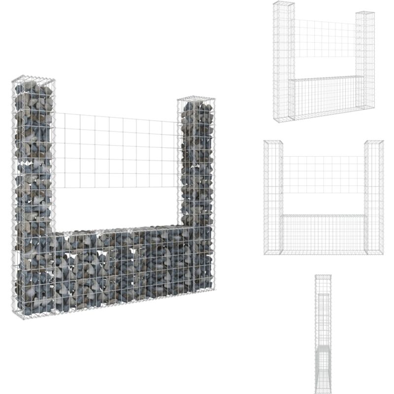 Panier de gabion en forme de U avec 2 poteaux Fer 140x20x150 cm - Panneau De Cloture - Mur De Soutènement - Gabion - Clôture Decorative - Clôture