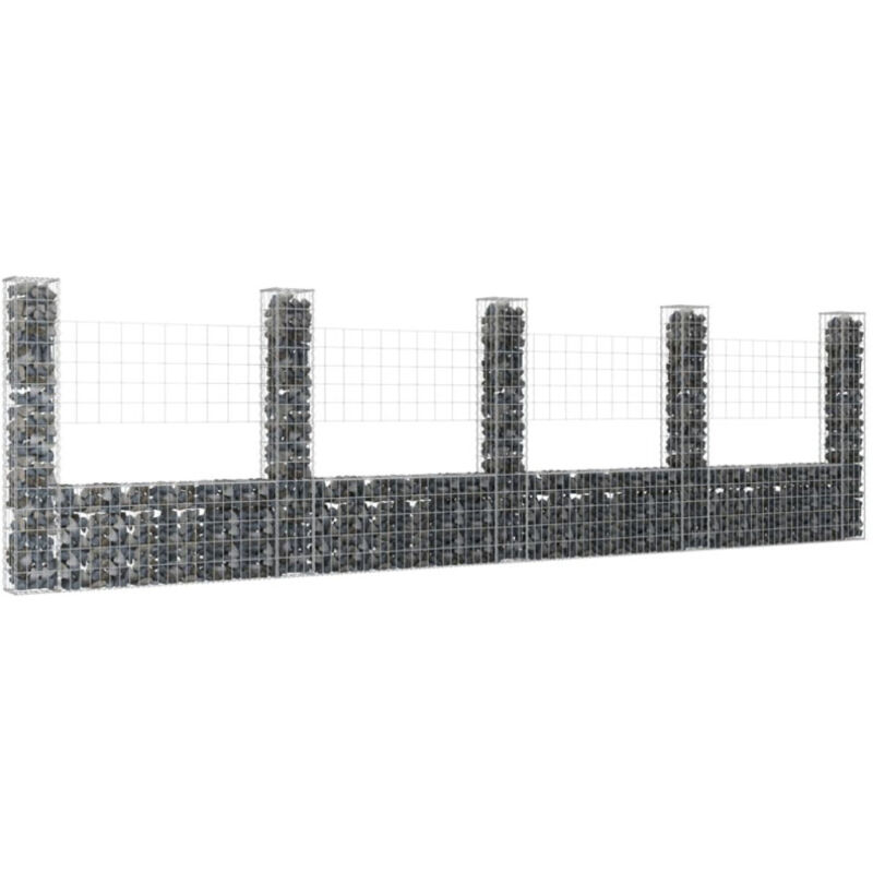 Panier de gabion en forme de u avec 5 poteaux Fer 500x20x150 cm - Vidaxl