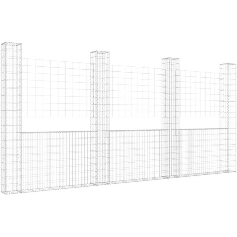 Vidaxl - Panier de gabion en forme de u avec 4 poteaux Fer 380x20x200 cm