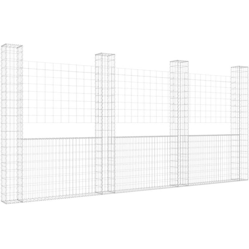 Vidaxl - Panier de gabion en forme de u avec 4 poteaux Fer 380x20x200 cm