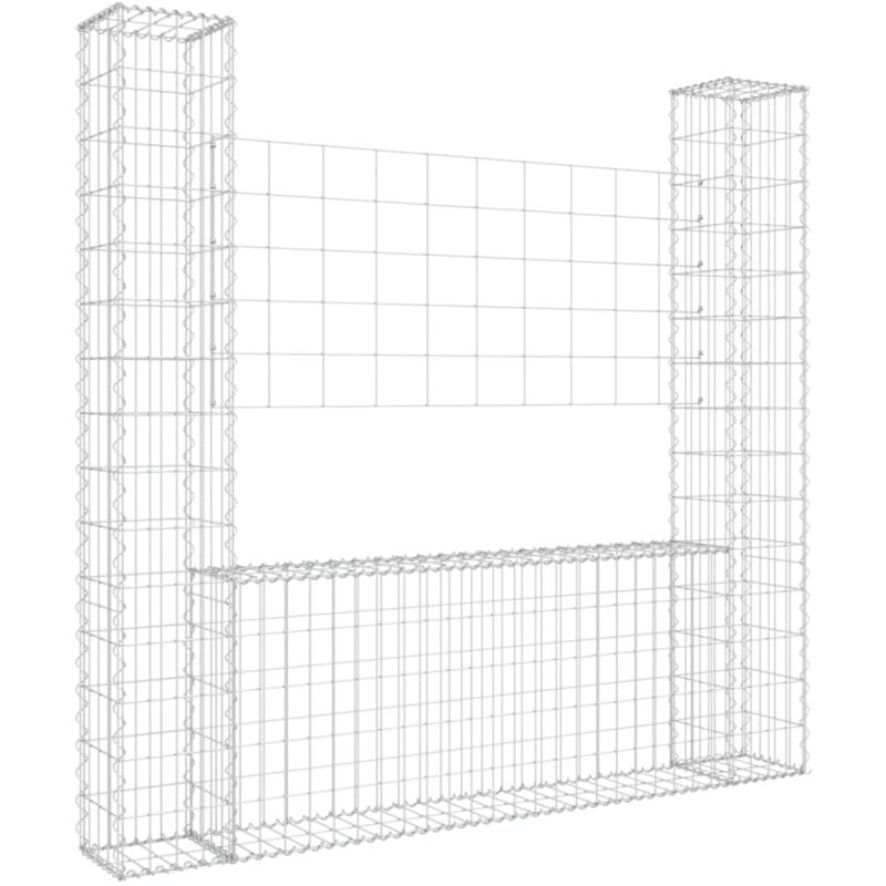 Panier de gabion en forme de U avec 2 poteaux Fer 140x20x150 cm