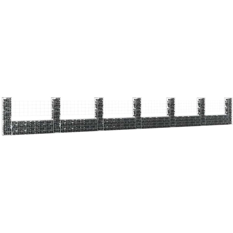 vidaXL Panier de gabion en forme de U avec 7 poteaux Fer 740x20x100 cm