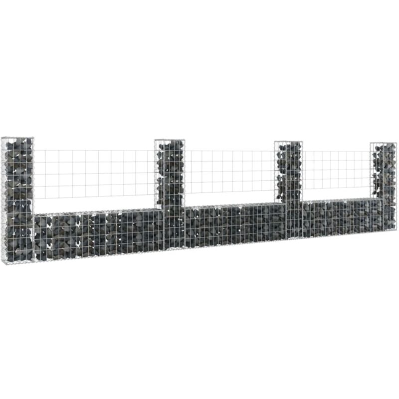 Panier de gabion Mur en gabion Clôture de gabion en forme de u avec 4 poteaux Fer 380x20x100 cm 94748